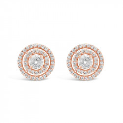 3 Row Diamond Pave Set Earrings In 18ct Rose Gold. Tdw 1.10ct